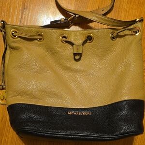 Michael Kors Beige and Black Leather Shoulder Bag